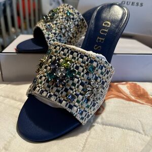 GUESS Blue and Multicolor Embellished Mules